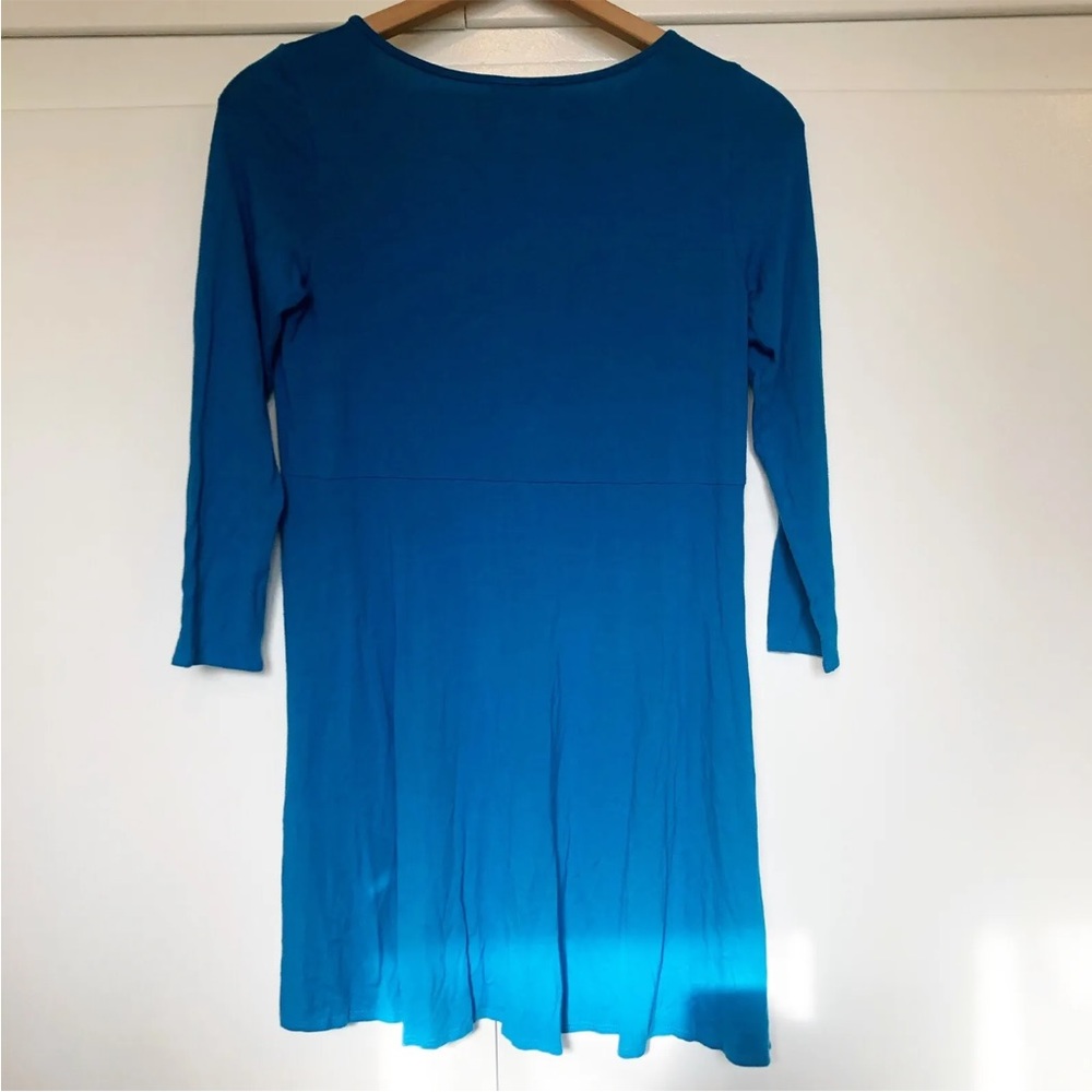 Eileen Fisher T-shirt Dress Tunic Blue Xs Long Sleeve Blue Teal Shift Viscose - Picture 6 of 8
